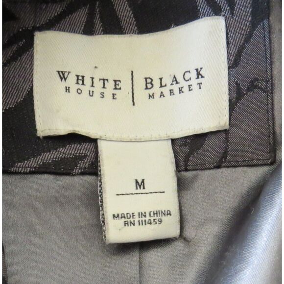 White House Black Market Women's Black Rose Floral Jacquard Coat Midi  M  EUC - Picture 7 of 8